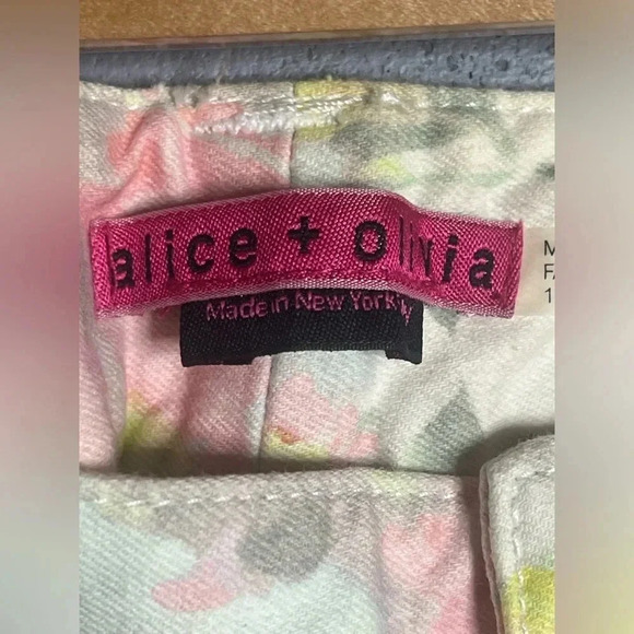 Alice + Olivia Jeans skinny White Pink Floral Denim Size 12 - Picture 9 of 9